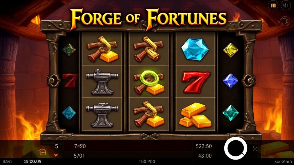Forge of Fortunes gameplay with cascading reels and forge-themed symbols
