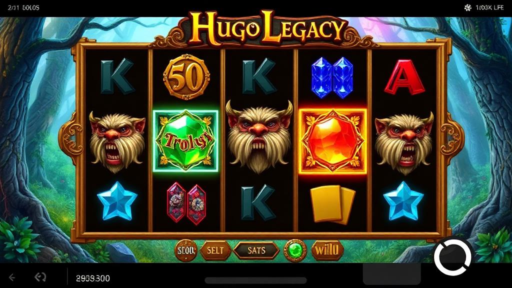 Hugo Legacy 7x7 grid gameplay with character symbols and charge meter