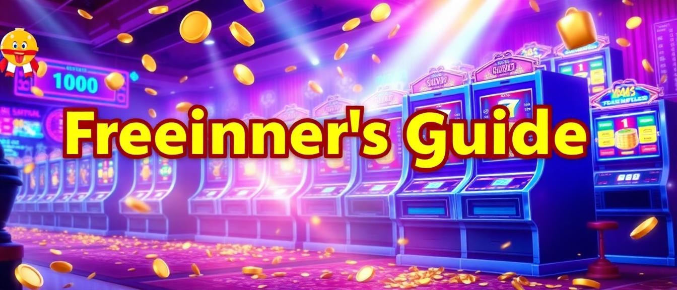 Friendly illustration of a beginner player learning free slots on a large screen with helpful icons and arrows explaining the interface