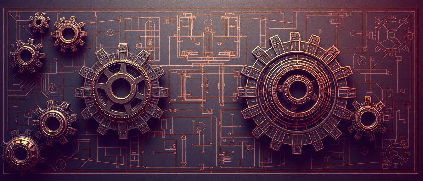 Behind-the-scenes illustration showing game design wireframes, engagement graphs, and UX flow diagrams on a designers workstation