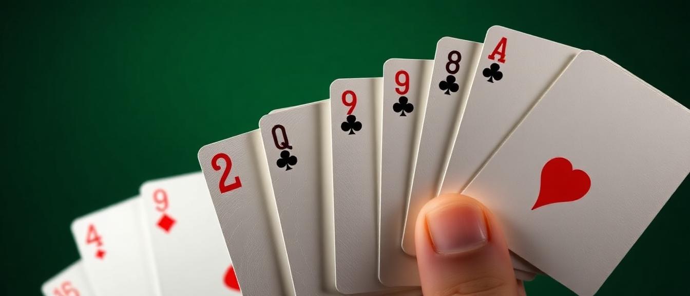 Visual poker hand ranking chart with all ten hands displayed from Royal Flush at top to High Card at bottom with example cards