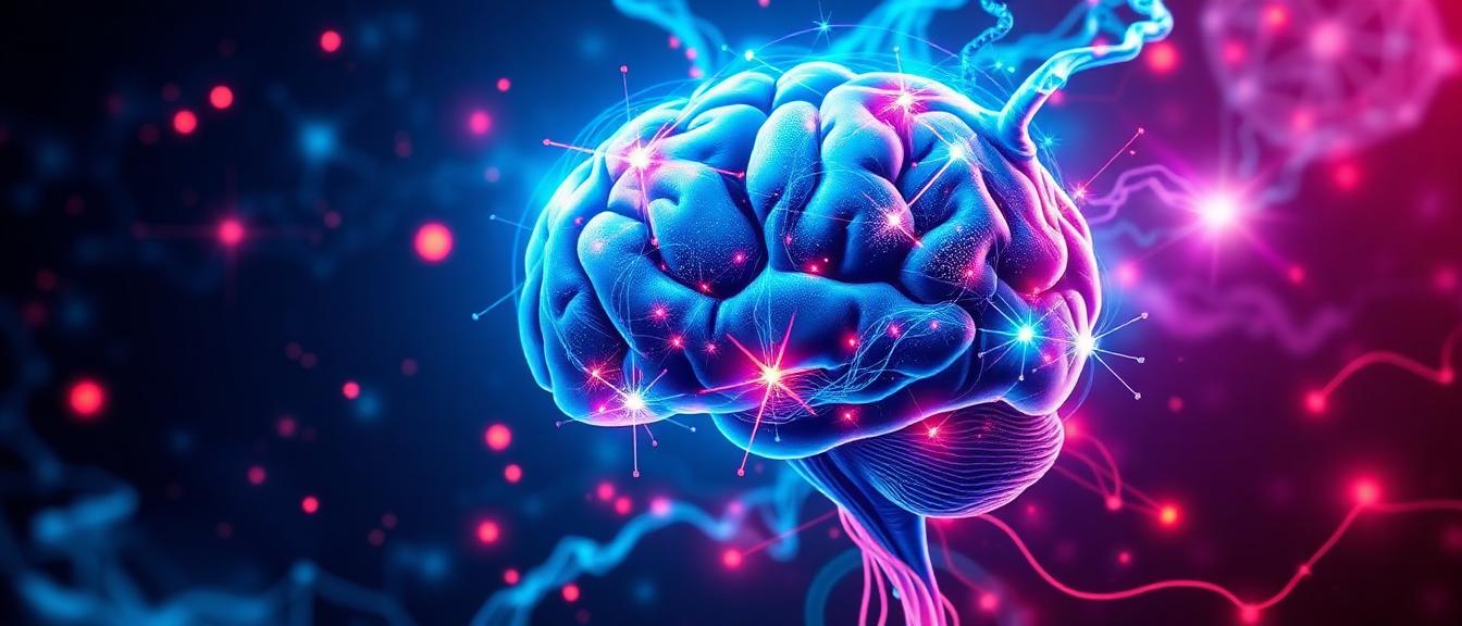 Artistic brain illustration with colourful gaming symbols (cards, dice, tokens) emerging from different cognitive regions